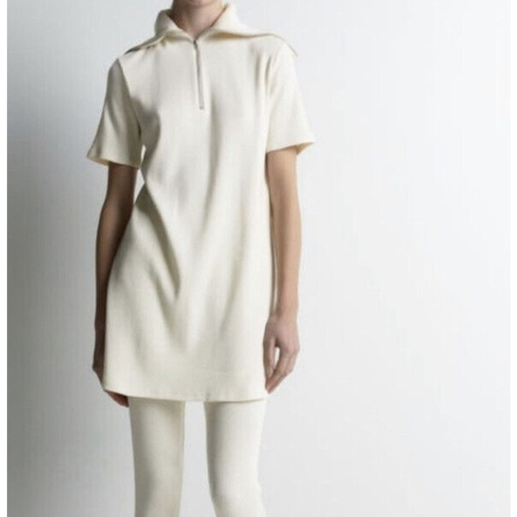 Zara mini t-shirt dress high collar rib knit ivory cream new casual Sz S - Picture 10 of 12